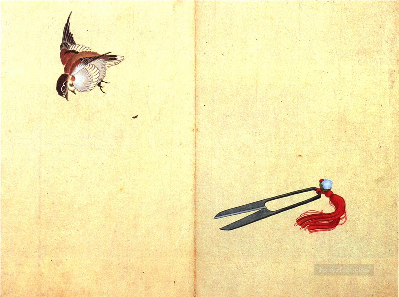 pair of sissors and sparrow Katsushika Hokusai Ukiyoe Oil Paintings